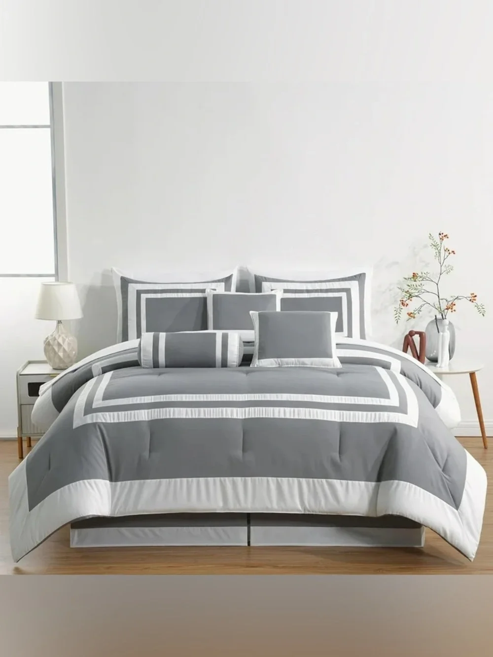 Gray and White Modern Geometric Comforter Set -